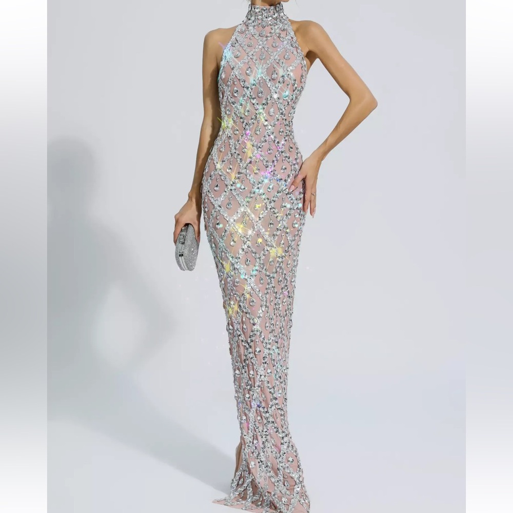 Elegant Sequin Halter Dress Dripping in Sparkle